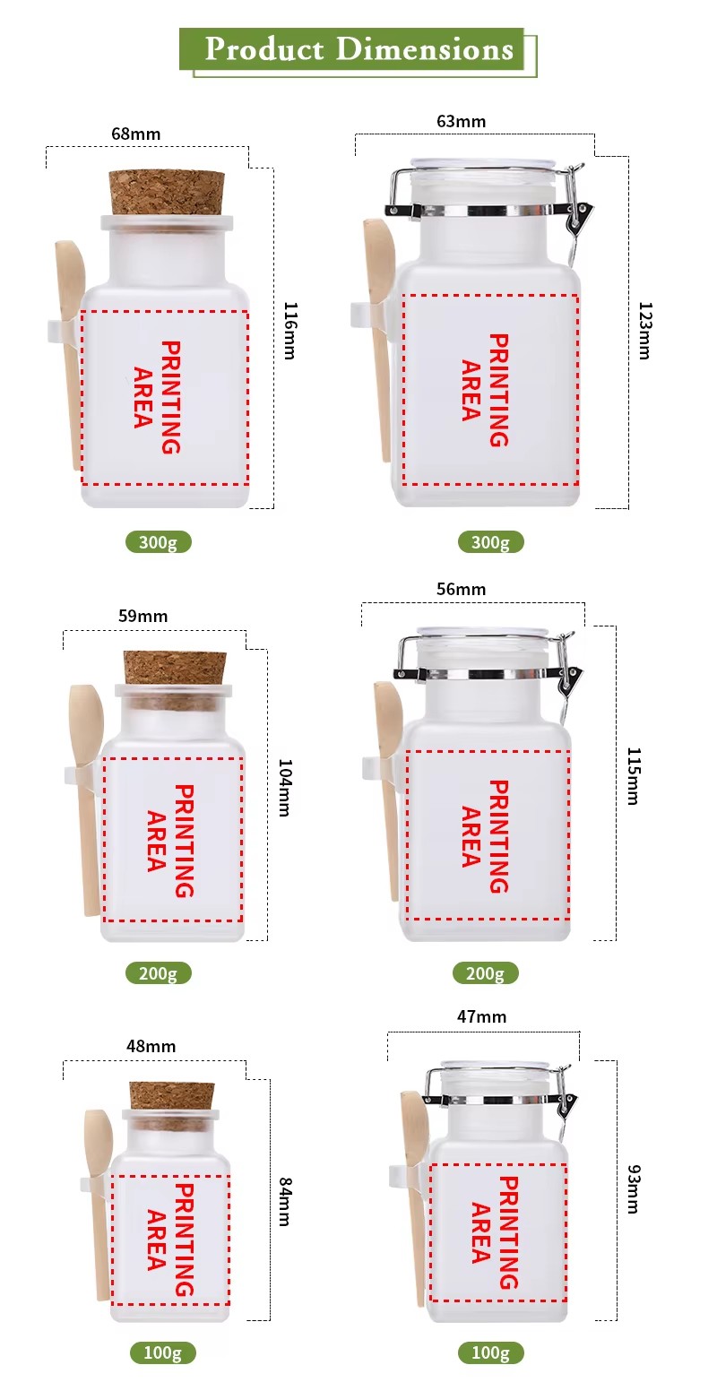 Frosted ABS Plastic Bath Salt Packaging Jars With Wood Spoon And Cork Lid Frosted ABS Plastic Bath Salt Packaging Jars With Wood Spoon And Cork Lid