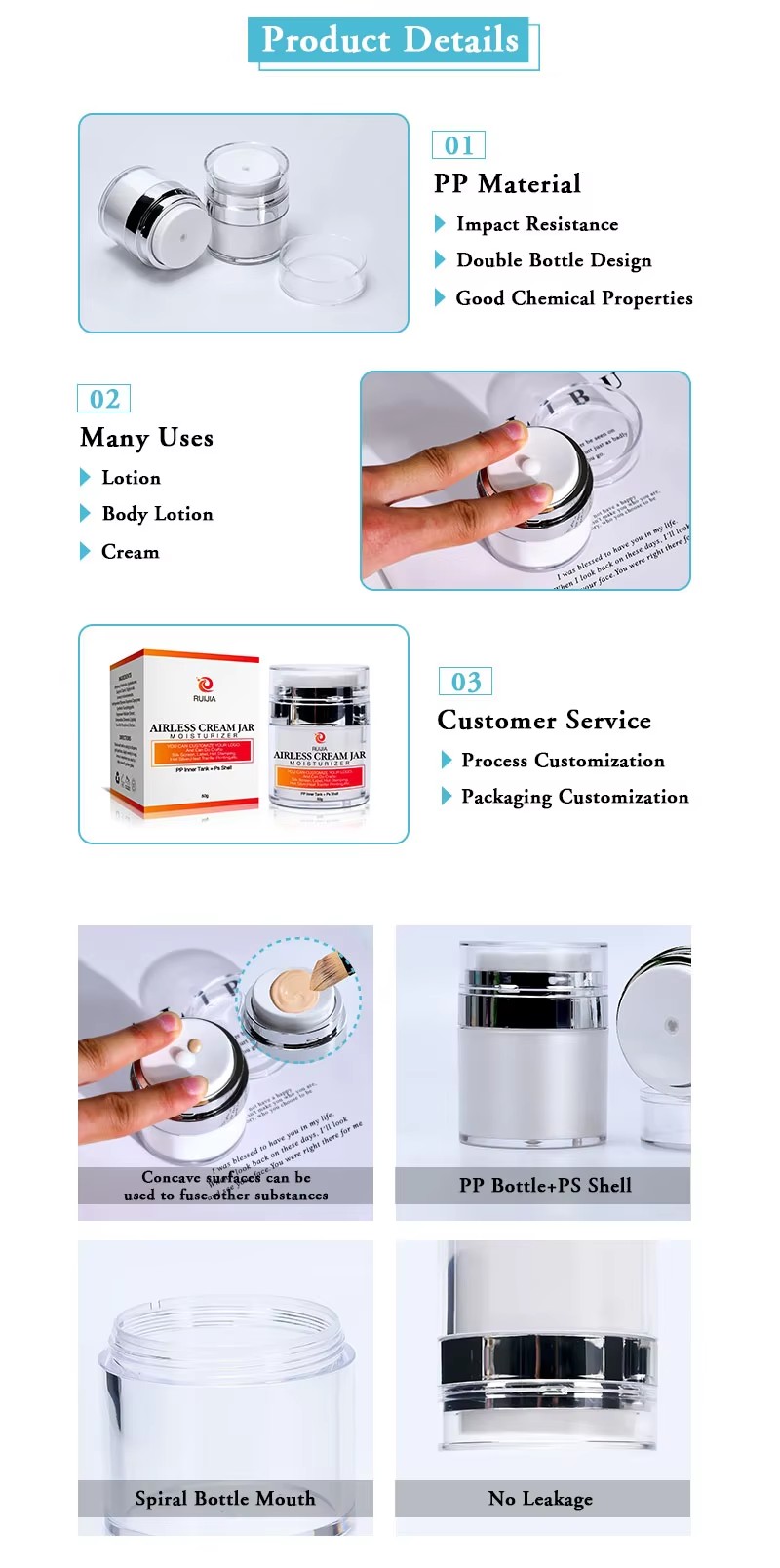 Airless Pump Cosmetic Cream Jar Airless Pump Cosmetic Cream Jar