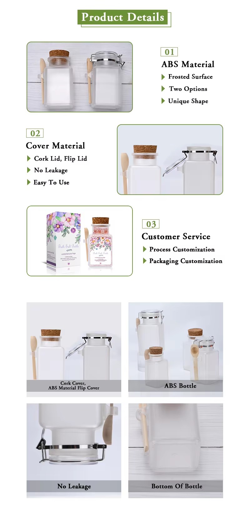 Frosted ABS Plastic Bath Salt Packaging Jars With Wood Spoon And Cork Lid Frosted ABS Plastic Bath Salt Packaging Jars With Wood Spoon And Cork Lid