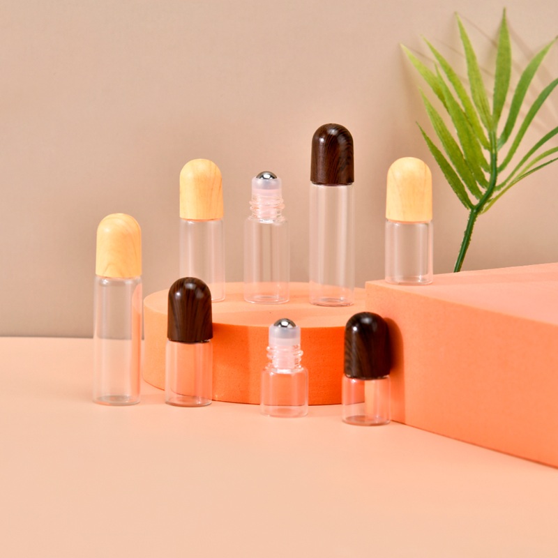 Clear Glass Roller Bottle with Wood Plastic Cap Clear Glass Roller Bottle with Wood Plastic Cap