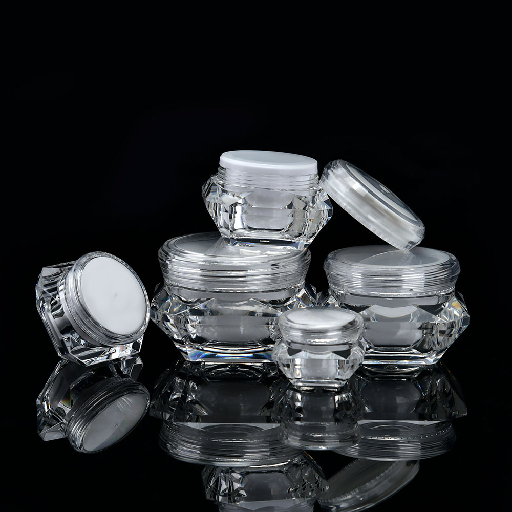Rose Gold Top Cover Diamond-shape Body Double Layer Acrylic Cosmetic Packaging Container Plastic Cream Jar
