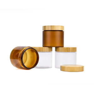 Natural Frosted Amber clear Pet Plastic Body Butter Cosmetic Cream Jar with Bamboo Lid