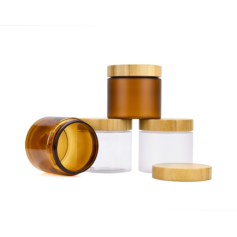 Natural Frosted Amber clear Pet Plastic Body Butter Cosmetic Cream Jar with Bamboo Lid