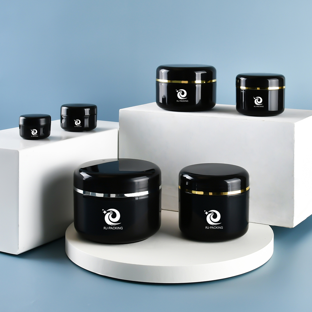 Gold Strip Dome Lid Empty Cosmetic Body Butter Scrub Cream Container White PP Plastic Jar Pot