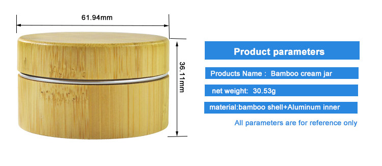 Natural Cosmetic Bamboo Container 5g 15g 30g 50g 100g 150g Aluminum Inner Cream Jar with Wooden Cap