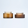 Hot sale cosmetic face cream container 5ml 15ml 30ml 50ml 100ml amber frosted glass jar with bamboo wood lid