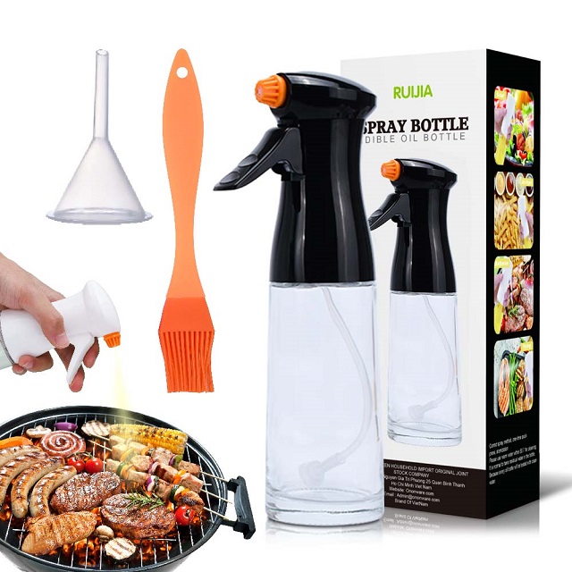 Oil Sprayer for Cooking- 200ml Glass Olive Oil Sprayer Mister, Olive Oil Spray Bottle, Kitchen Gadgets Accessories for Air Fryer, Canola Oil Spritzer, Widely Used for Salad Making, Baking, Frying