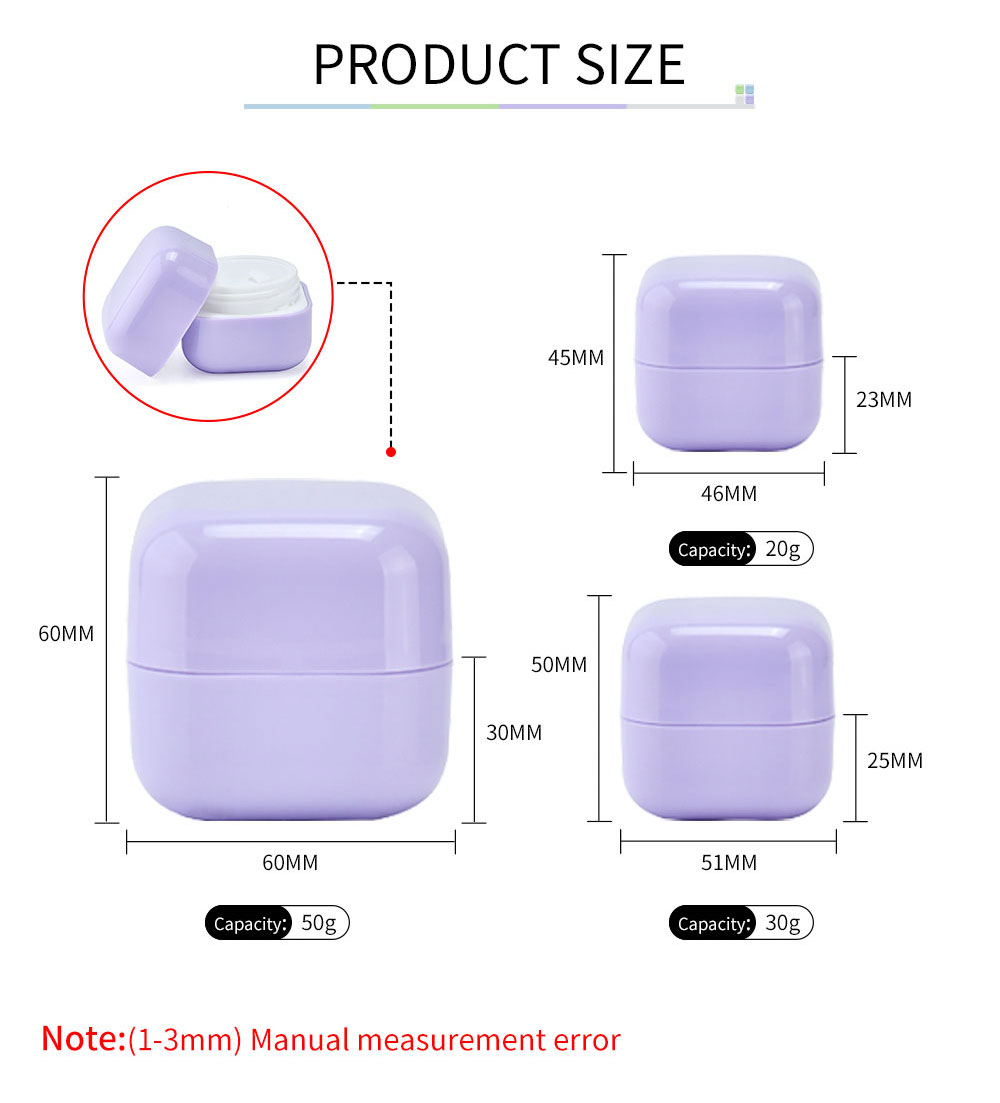 Skin Care Cosmetic Package 20g 30g 50g Square PP Blue White Purple Eye Face Lotion Cream Cosmetic Jar