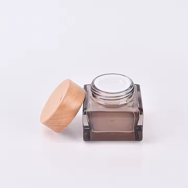 Custom Logo Glass Skincare Packaging Square Glass Cream Jar 30ml 50ml 100ml 120ml Light Grey Glass Toner Lotion Serum Bottle