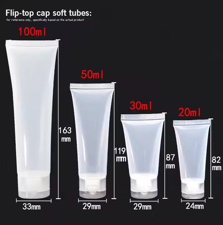 5g 10g 15g 30g 50g 100g Empty Screw Flip Top Clear Plastic Soft Tube 30ml Capacity Squeeze Lipstick Facial Cleanser Cream