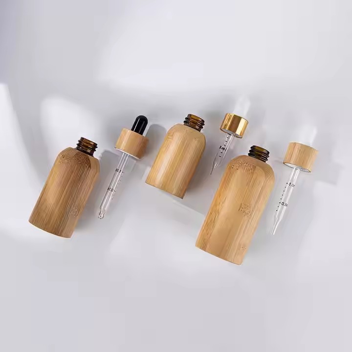 Bamboo Cosmetic Packaging 30ml 50ml 100ml Perfume White Opal Glass Lotion Bottle with Bamboo Cap