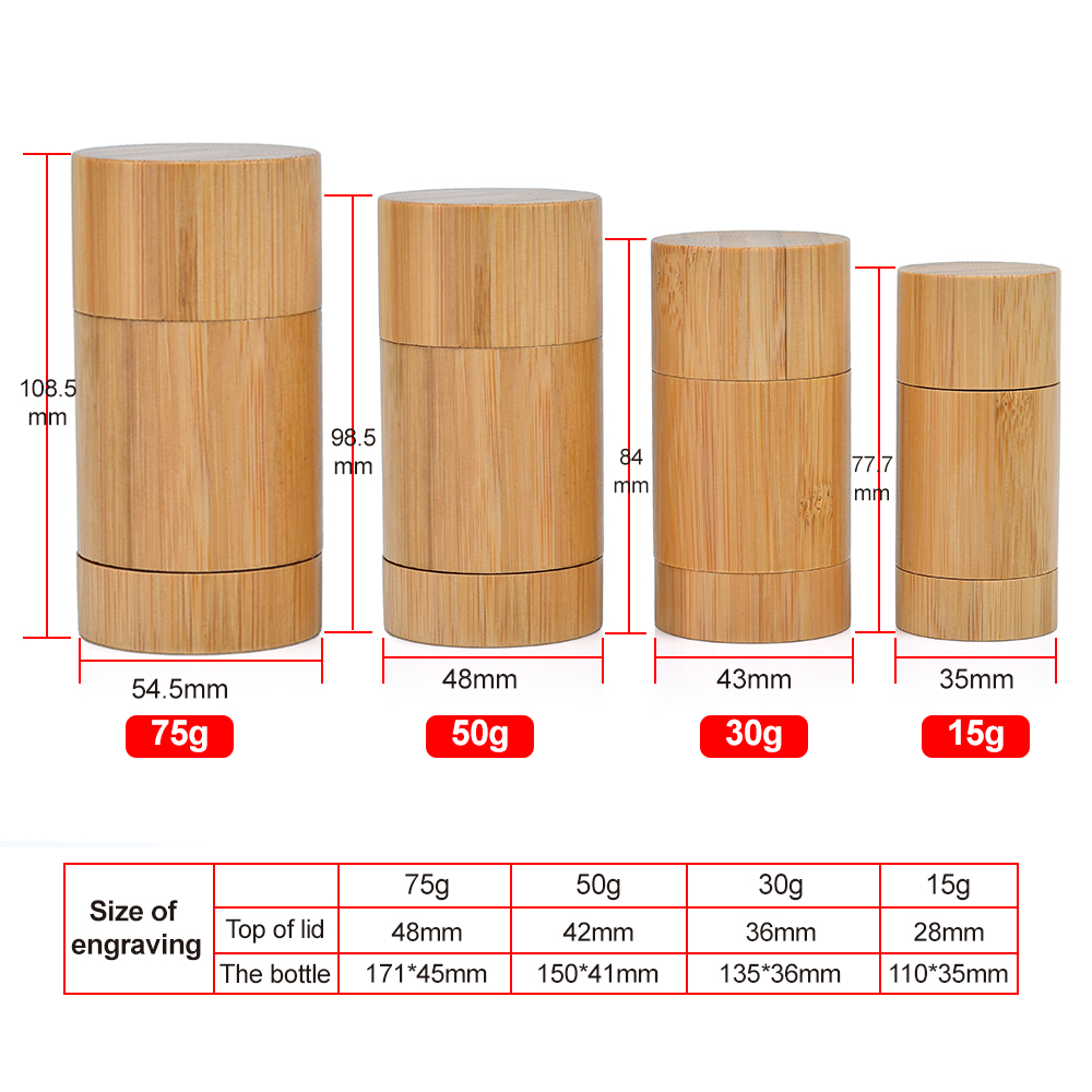 Round Twist up Salve Bamboo Deodorant Tube 15ml 30ml 50ml 75ml Bamboo Empty Plastic Deodorant Stick Container