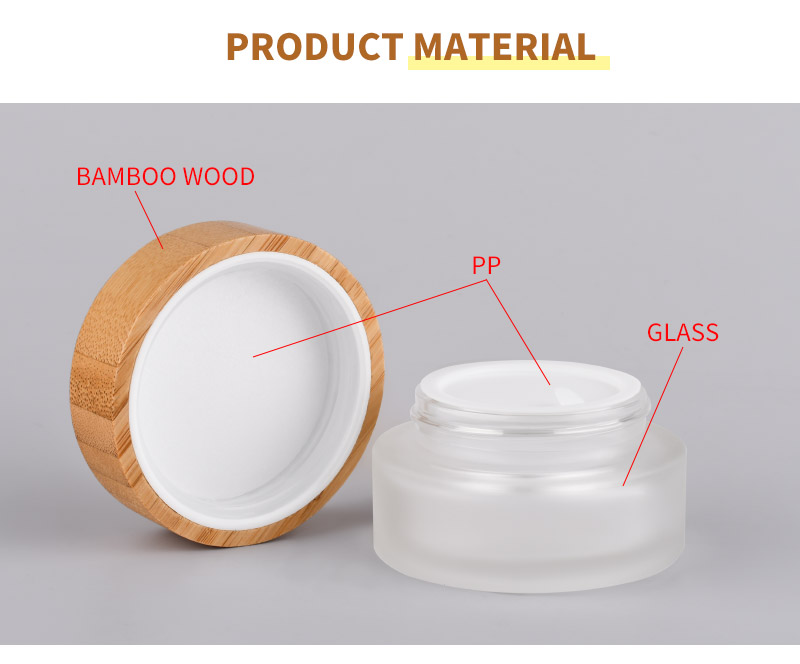 Hot sale cosmetic face cream container 5ml 15ml 30ml 50ml 100ml frosted clear glass jar with bamboo wood lid