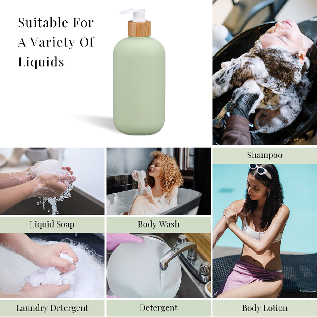 Green HDPE 200ml 260ml 300ml 400ml 800ml 16oz Soft Cosmetic Packaging Body Lotion Plastic Shampoo Bottle Conditioner Container