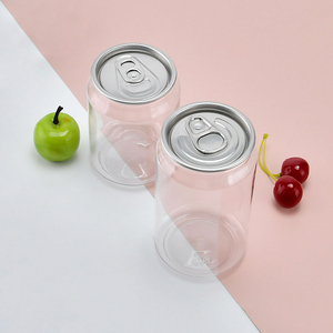 China Factory 250ml 330ml 500ml Round Plastic Soft Drinking Cup PET Cake Can Clear Fruit Juice Plastic Soda Cans with Sealed Lid