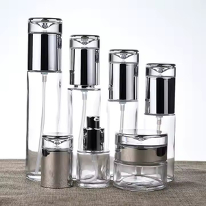 Cosmetic Packaging clear Glass Skin Care Lotion Serum Pump Bottles and Glass Cream Jar Containers