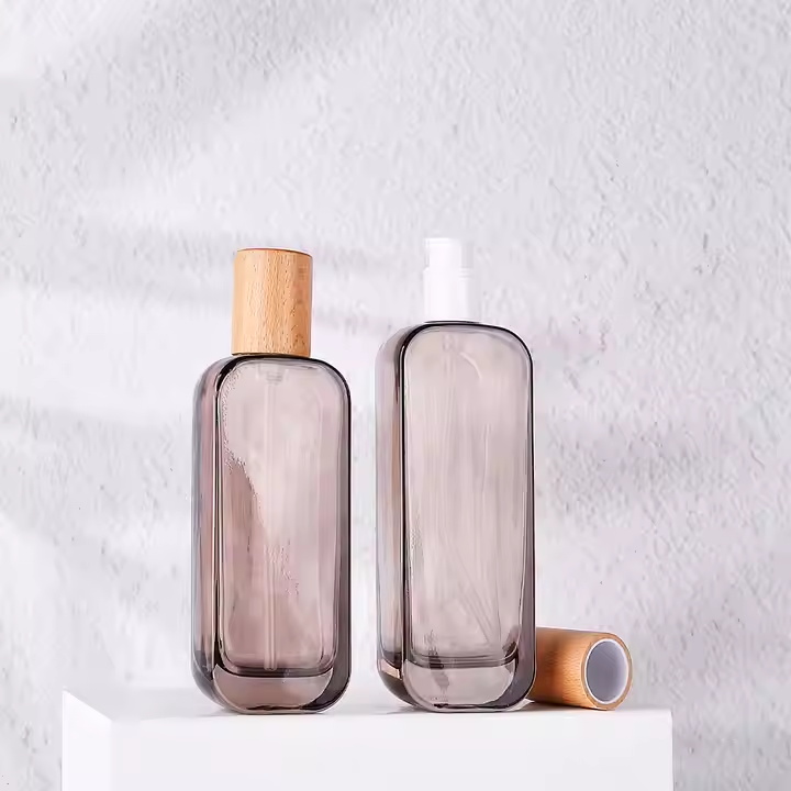 Custom Logo Glass Skincare Packaging Square Glass Cream Jar 30ml 50ml 100ml 120ml Light Grey Glass Toner Lotion Serum Bottle