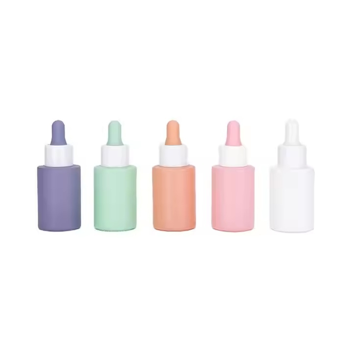 Custom Color 15ml 20ml 30ml 50ml 60ml 100ml Essential Oil Serum Flat Shoulder Frosted clear Glass Dropper Bottle with Pipette