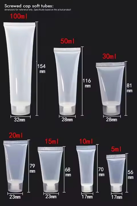 5g 10g 15g 30g 50g 100g Empty Screw Flip Top Clear Plastic Soft Tube 30ml Capacity Squeeze Lipstick Facial Cleanser Cream