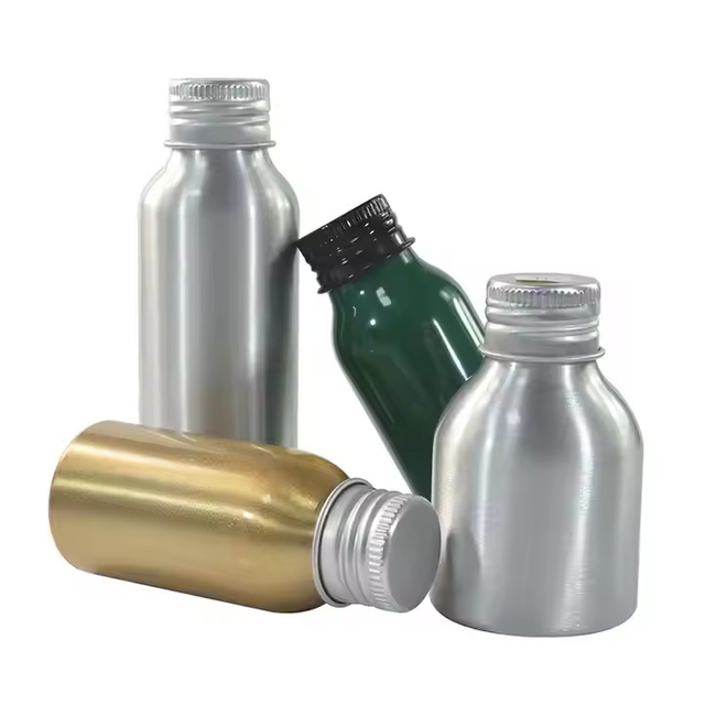 Empty Gold Sliver Black 15ml 30ml 60ml 100ml 120ml Essential Oil Serum Aluminum Bottle with Aluminum Screw Cap