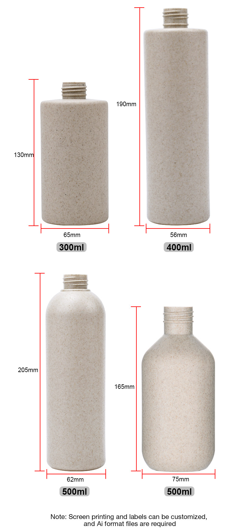 Cosmetic Packaging 30ml 100ml 250ml 300ml 500ml Wheat Straw Biodegradable Shampoo Plastic Pump Bottle With Lotion Dispenser