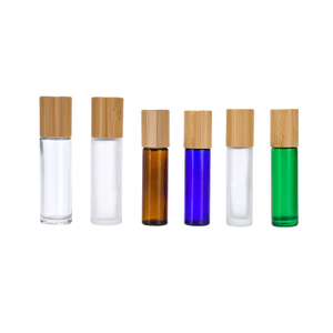 10ml 15ml Perfume Roller Ball Container Clear Amber Blue Green Essential Oil Glass Roll on Bottle with Bamboo Cap