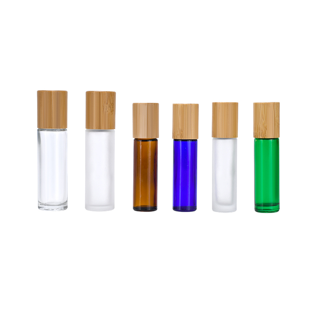 10ml 15ml Perfume Roller Ball Container Clear Amber Blue Green Essential Oil Glass Roll on Bottle with Bamboo Cap
