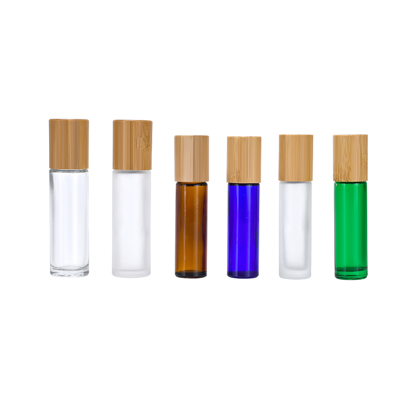 10ml 15ml Perfume Roller Ball Container Clear Amber Blue Green Essential Oil Glass Roll on Bottle with Bamboo Cap