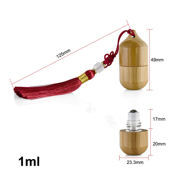Chinese Style 1ml 2ml 5ml Bamboo Essential Oil Roller on Bottle Repackaging Empty Perfume Bottle with Tassel