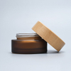 Hot sale cosmetic face cream container 5ml 15ml 30ml 50ml 100ml amber frosted glass jar with bamboo wood lid