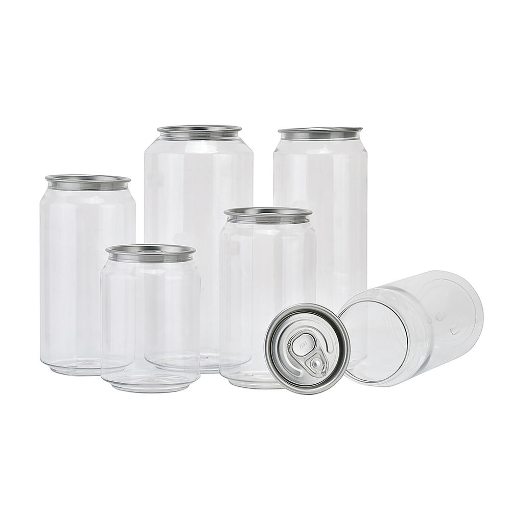 China Factory 250ml 330ml 500ml Round Plastic Soft Drinking Cup PET Cake Can Clear Fruit Juice Plastic Soda Cans with Sealed Lid