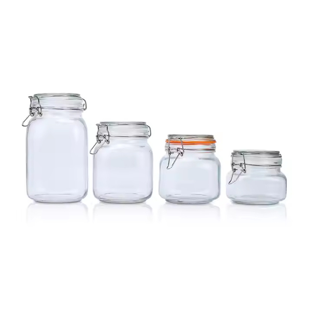 Glass Storage Mason Jar 500ml 750ml 1000ml 1500ml Cookie Pickles Kitchen Food Storage Glass Jar with Clip Lid