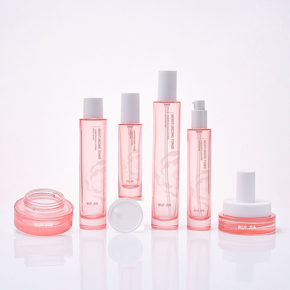Cosmetic 30g 50g Pink Glass Cream Jar 30ml 50ml 100ml Pink Glass Bottle for Skin Care Foundations Serums Cream