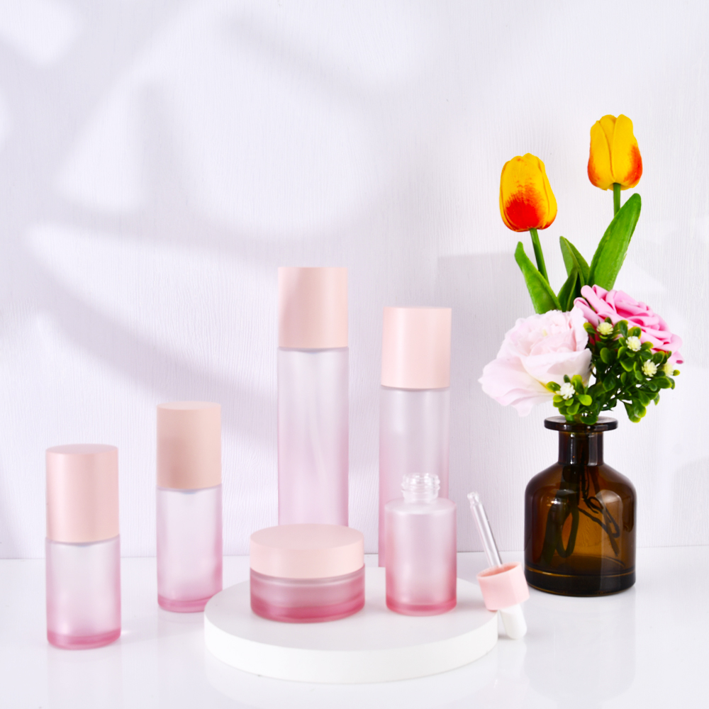 Glass Skincare Serum Oil Lotion Pump Dropper Bottle Set