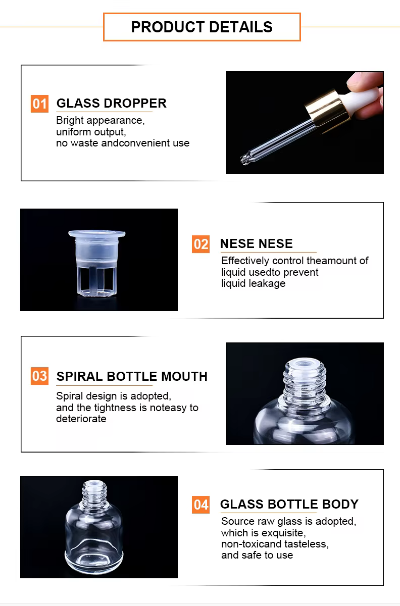 Luxury Essential Oil Packaging 20ml 30ml 40ml 50ml 60ml Cosmetic Eye Dropper Serum Essential Oil Glass Dropper Bottle