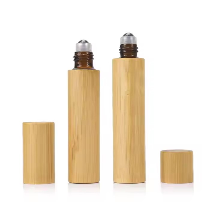 Bamboo Wooden Shell 5ml 10ml 15ml Glass Inner Bamboo Essential Oil Roll on Bottle with Steel Roller and Window