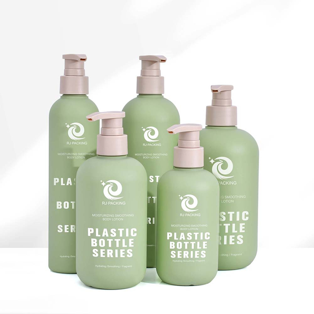Brand Eco-friendly Soft Cosmetic Packaging Body Wash 200ml 300ml 400ml 500ml HDPE Green Plastic Shampoo Bottle With Bamboo Lid