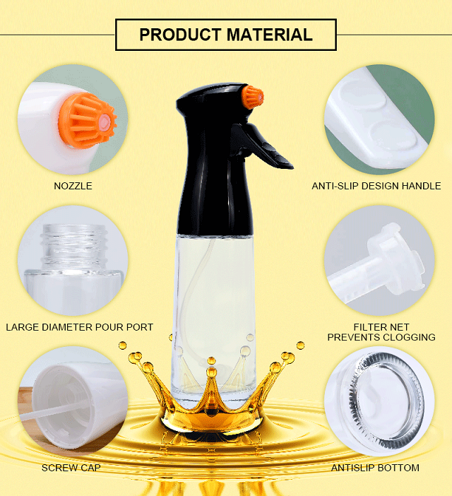 Oil Sprayer for Cooking- 200ml Glass Olive Oil Sprayer Mister, Olive Oil Spray Bottle, Kitchen Gadgets Accessories for Air Fryer, Canola Oil Spritzer, Widely Used for Salad Making, Baking, Frying