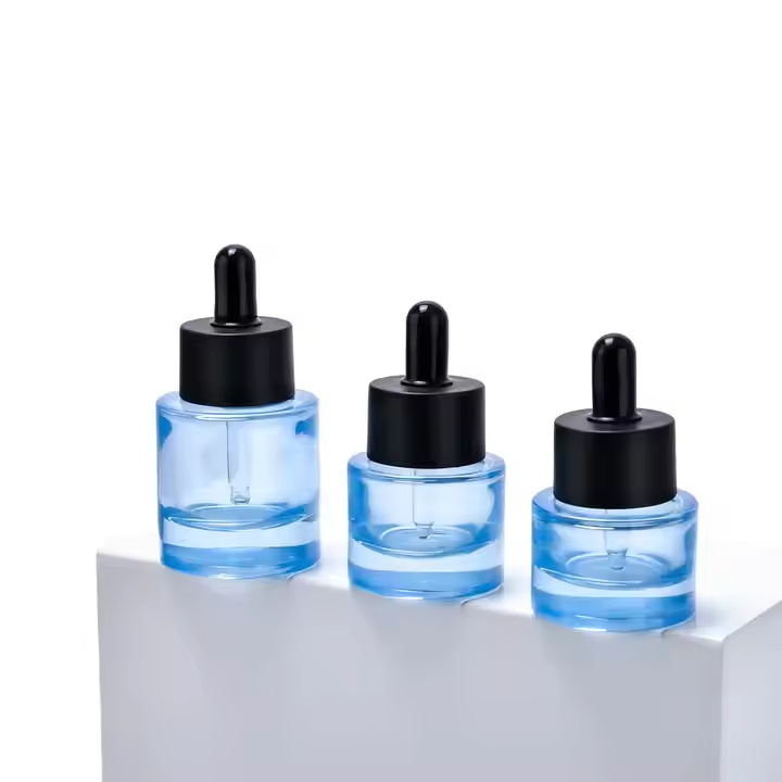 Custom Logo Thick Bottom 10ml 30ml 50ml 120ml Flat Shoulder Glass Essence Face Serum Essential Oil Dropper Bottle with Black Cap