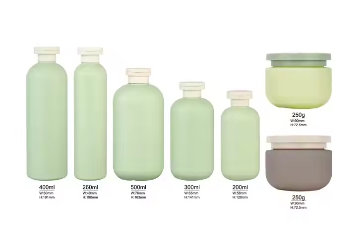 Brand Eco-friendly Soft Cosmetic Packaging Body Wash 200ml 300ml 400ml 500ml HDPE Green Plastic Shampoo Bottle With Bamboo Lid