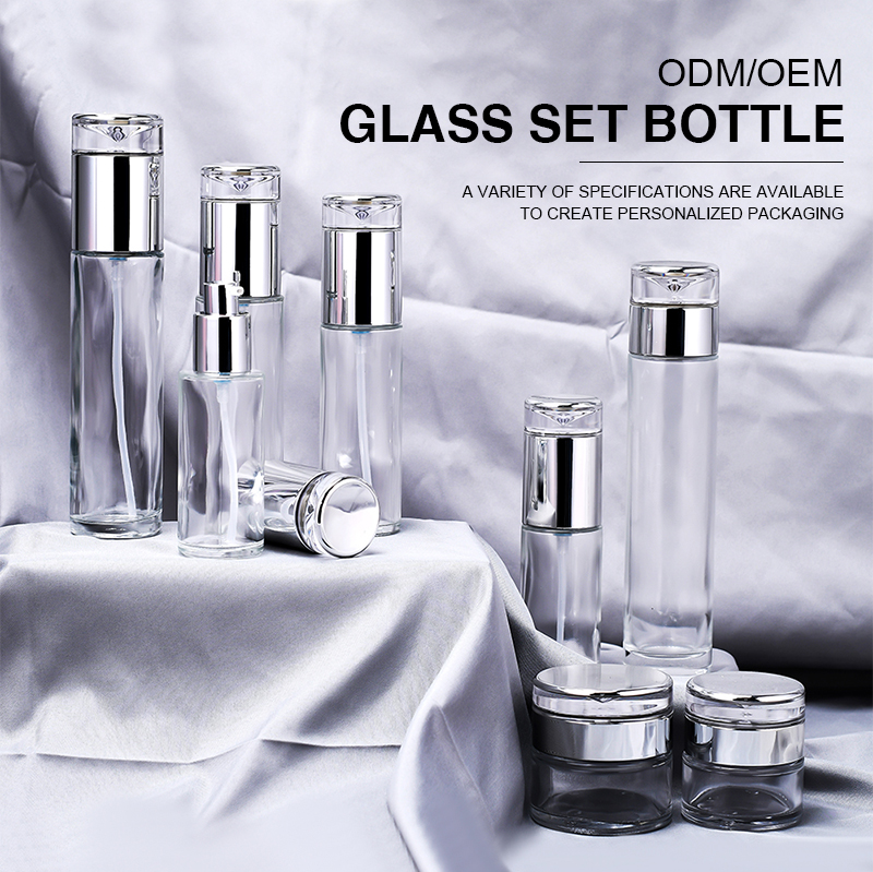 Cosmetic Packaging clear Glass Skin Care Lotion Serum Pump Bottles and Glass Cream Jar Containers