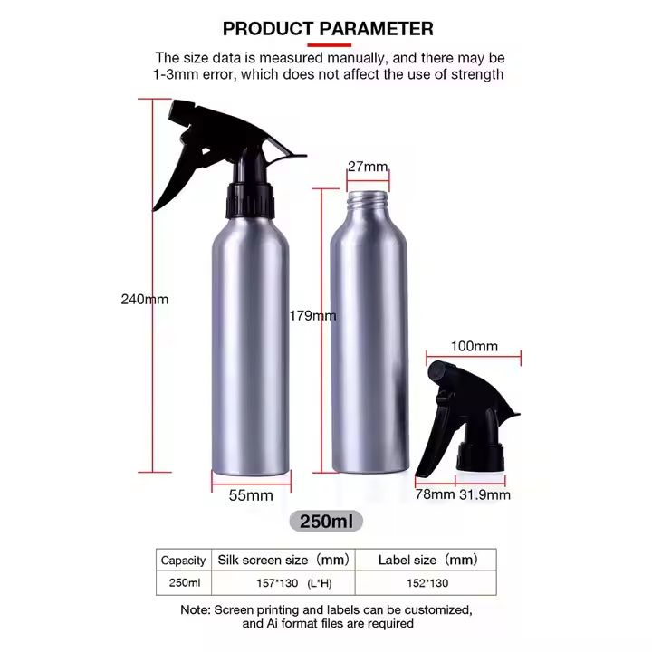 High Quality 250ml Durable Aluminum Tattoo Spray Bottle Pump Water Sprayer for Beauty Tool Refillable