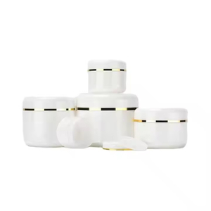 Gold Strip Dome Lid Empty Cosmetic Body Butter Scrub Cream Container White PP Plastic Jar Pot