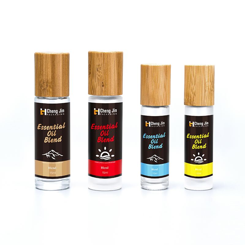 5ml 10ml Perfume Roller Ball Container Clear Amber Blue Green Essential Oil Glass Roll on Bottle with Bamboo Cap
