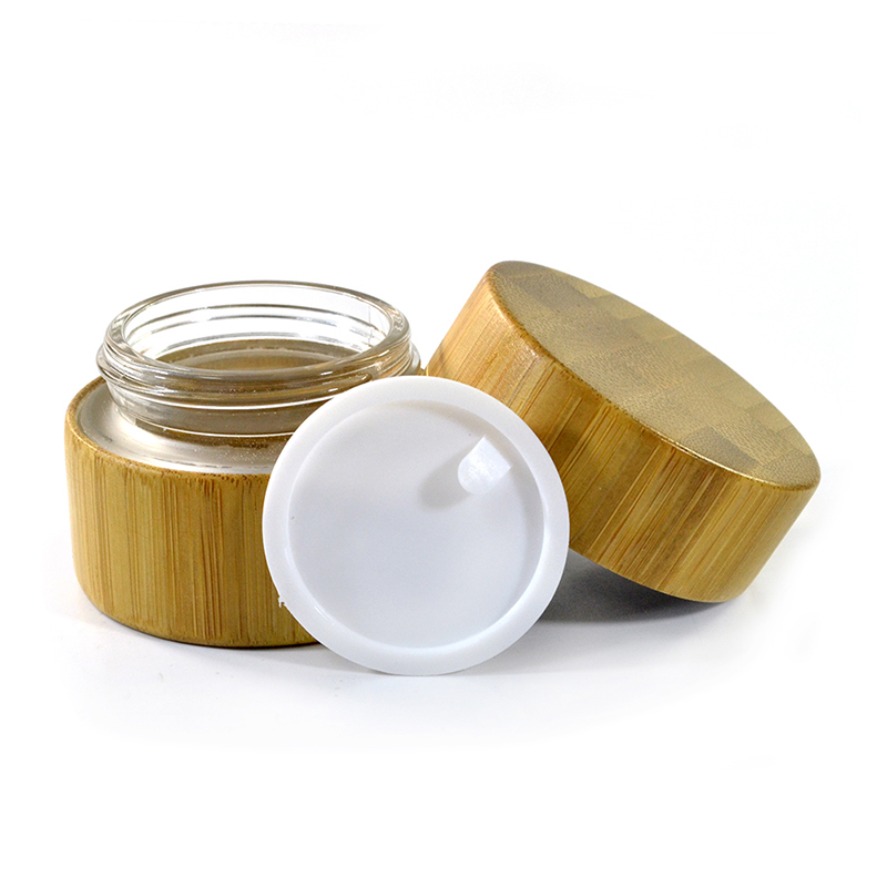 Wholesale Engraved Bamboo Cosmetic Cream Jars 5g-100g Glass Containers with Inner Glass for Creams Wholesale Cosmetic Storage