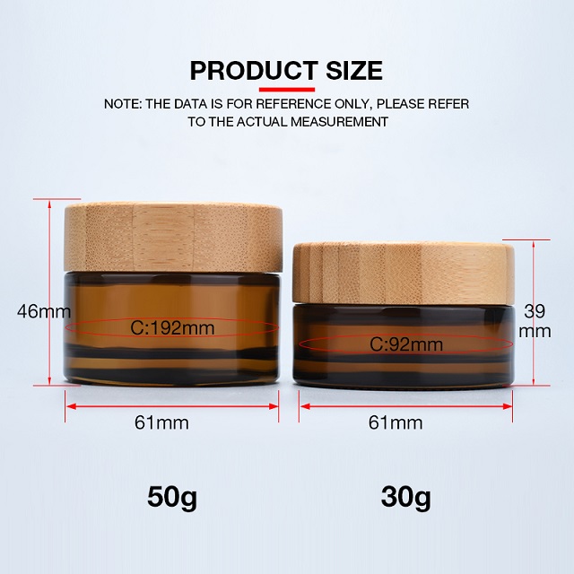 Hot sale cosmetic face cream container 5ml 15ml 30ml 50ml 100ml amber frosted glass jar with bamboo wood lid