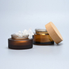 Hot sale cosmetic face cream container 5ml 15ml 30ml 50ml 100ml amber frosted glass jar with bamboo wood lid