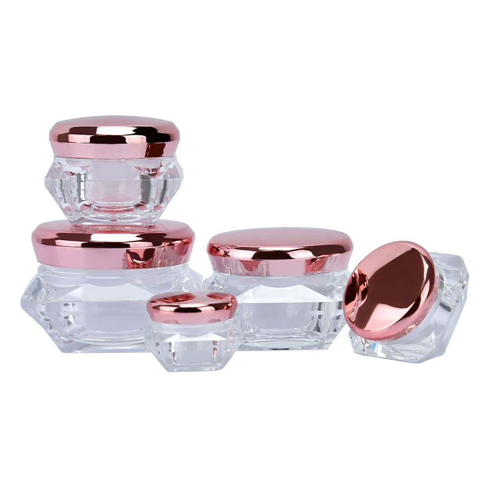 Rose Gold Top Cover Diamond-shape Body Double Layer Acrylic Cosmetic Packaging Container Plastic Cream Jar