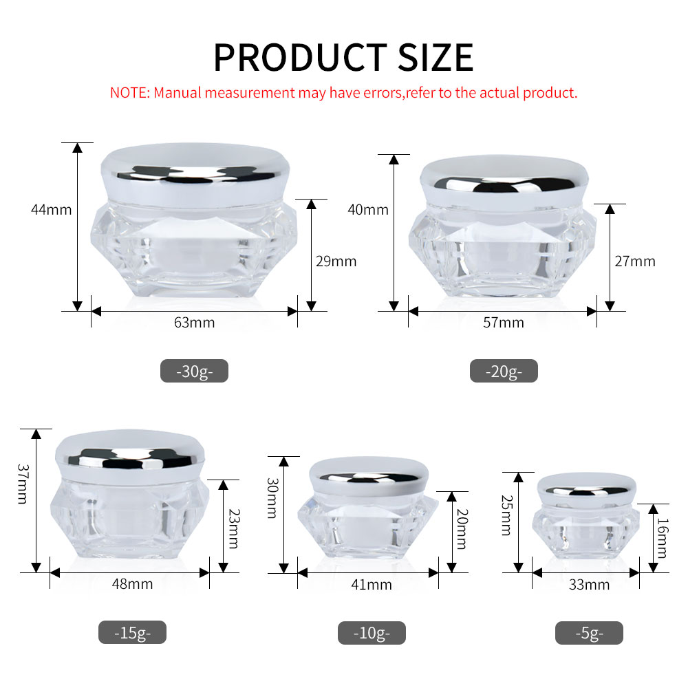 Rose Gold Top Cover Diamond-shape Body Double Layer Acrylic Cosmetic Packaging Container Plastic Cream Jar