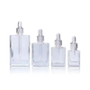Flat square Rectangle Luxury 15ml 30ml 50ml 100ml Glass Dropper Bottles with Crystal clear Collar for Serum Essential Oil